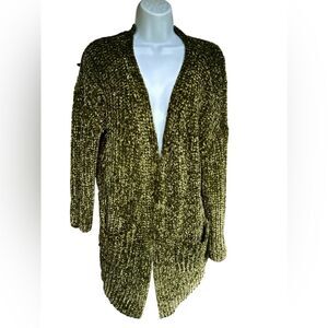 STOOSH Cozy Luxe Plush Olive Green Long Chenille Sweater Cardigan with Pockets